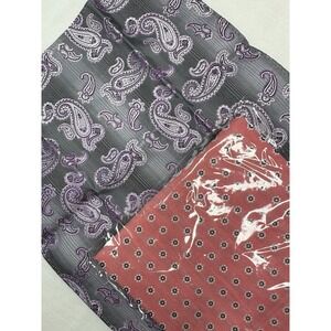 Men's Pocket Squares Lot Of 2 Purple Paisley & Pink Floral Prom Wedding